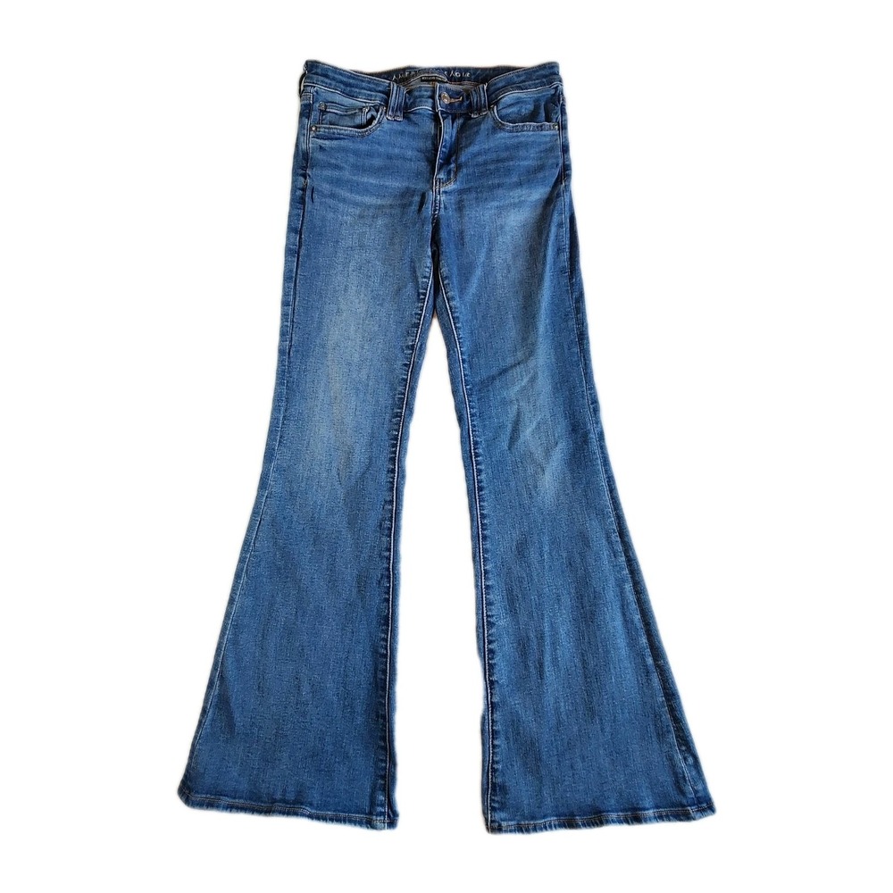 American Eagle Y2K Low Rise Flare Jeans Women 6 Medium Wash Stretch Boho